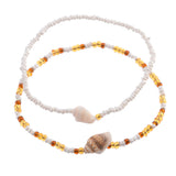 Bracelet Cheville Coquillage <br/>Perles Blanches et Brunes