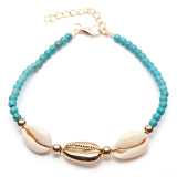 Bracelet Cheville Coquillage Blancs et Perles Bleues