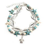 Bracelet Cheville Coquillage et étoile de mer Bleues