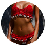 Bikini Brésilien en Coquillages et Crochet Rouge