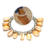 Bracelet Cheville Coquillage Cauris et Perles Argentées