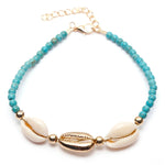 Bracelet Cheville Coquillage Blancs et Perles Bleues