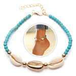 Bracelet Cheville Coquillage Cauri et Perles Bleues