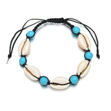 Bracelet coquillage cauri blanc avec perles bleu