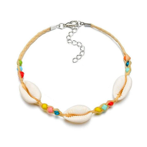 Bracelet coquillage cauri blanc avec perles multicolores