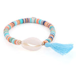 Bracelet Coquillage Cauri et Perles Heishi Surfeur Bleu Clair