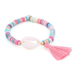 Bracelet Coquillage et Perles Heishi  Surfeur Cauri Rose