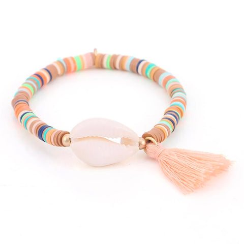 Bracelet Coquillage Cauri et Perles Heishi Surfeur
