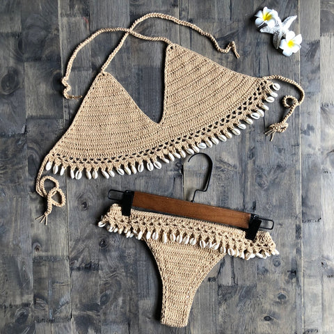 Bikini Coquillage <br/> Brésilien en Crochet Beige