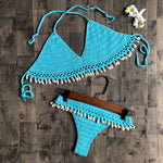 Bikini Coquillage <br/> Brésilien en Crochet Bleu Clair