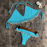 Bikini Coquillage <br/> Brésilien en Crochet Bleu Clair