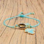 Bracelet Coquillage Cauri Doré Main de Fatma Turquoise
