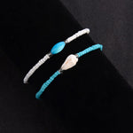 Bracelet Cheville Coquillage <br/>Perles Blanches et Bleues