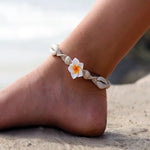 Bracelet Cheville Coquillage Blanc et fleure