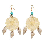 Boucles d'oreilles Paille Tressée, coquillage et Perles Bleues