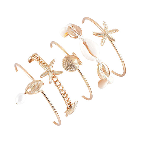 Bracelet Coquillage multiple 5 pièces, perles, cauri et étoile de mer