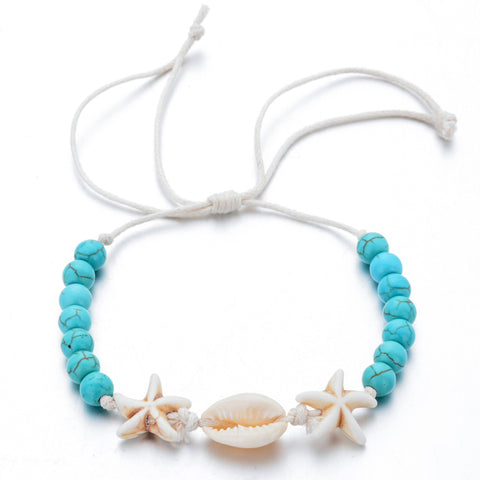 Bracelet Coquillage Cauri, Perles et Etoiles de Mers