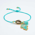 Bracelet Coquillage Cauri Doré Main de Fatma Turquoise