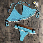 Bikini Coquillage <br/> Brésilien en Crochet Bleu Clair