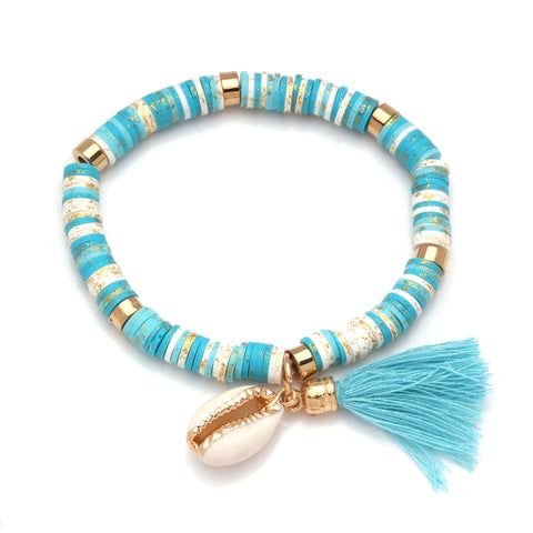 Bracelet Coquillage Perles Heishi Turquoise et Cauri