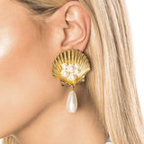 Boucles d'oreilles Coquillage Doré et Perles